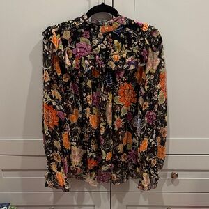 RIXO Floral Blouse - Black, Orange, Purple